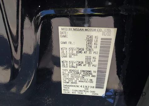 2011 Nissan Frontier Pro-4X from USA, damaged, VIN 1N6AD0ER2BC419238